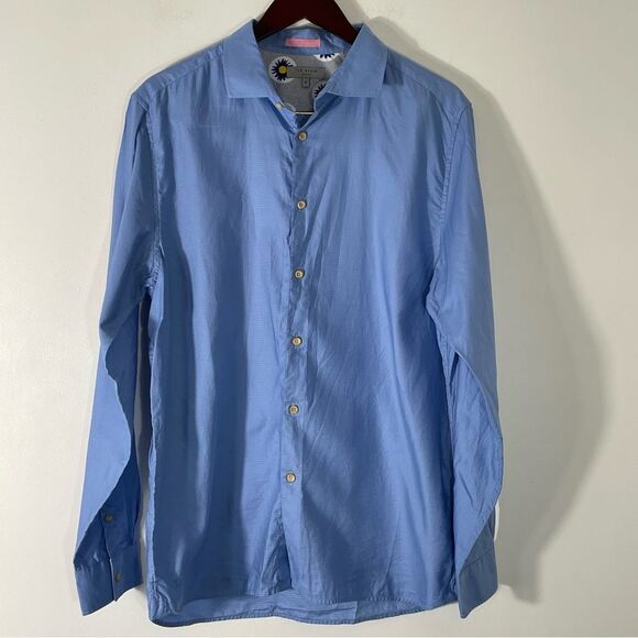 Ted Baker London Blue LS Sunflower Flip Cuff 100% Dress Shirt Size 5 US XL EUC - Picture 1 of 10